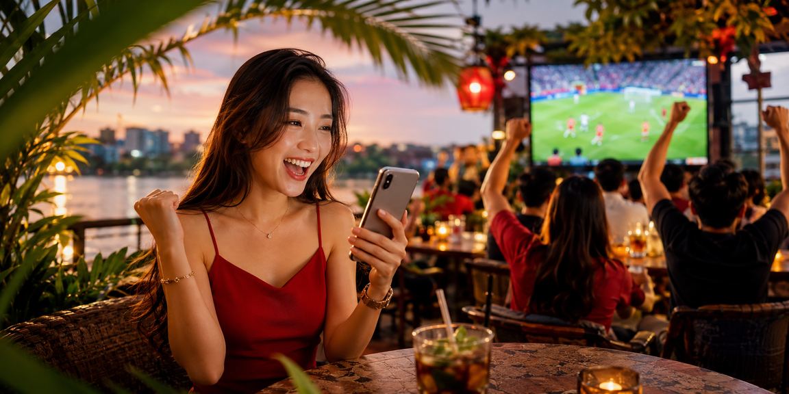 Người dùng tại Hà Nội truy cập ứng dụng casino xshue qua điện thoại bên ly cà phê